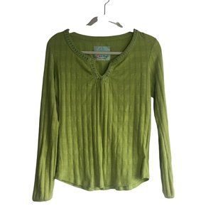 CRAVE DESIGNS Green Organic Cotton Long Sleeve Shirt Embroidered Detail Womens M